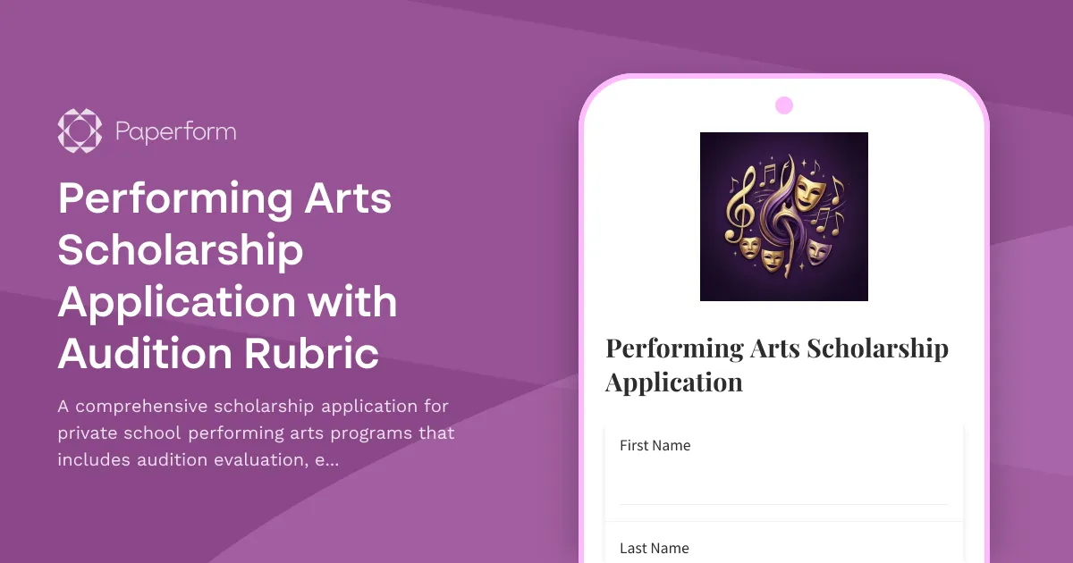 Performing Arts Scholarship Application with Audition Rubric