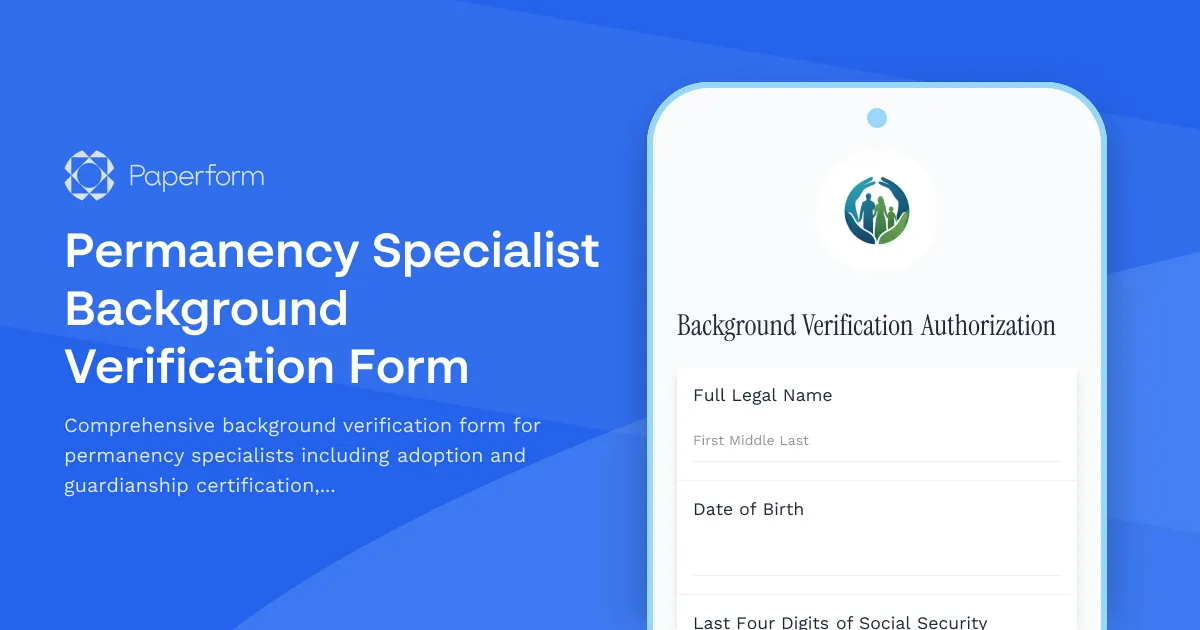 Permanency Specialist Background Verification Form