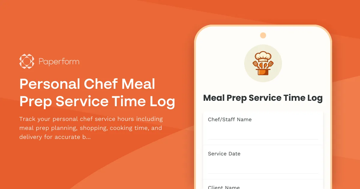 Personal Chef Meal Prep Service Time Log