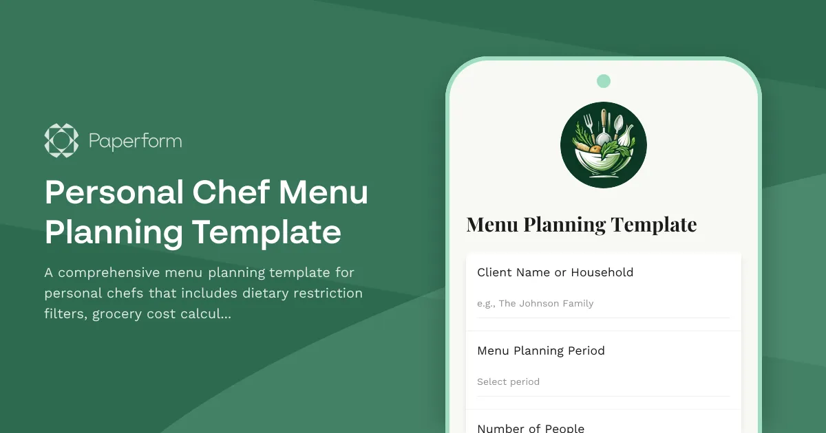 Personal Chef Menu Planning Template