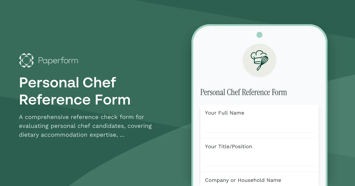 Personal Chef Reference Form