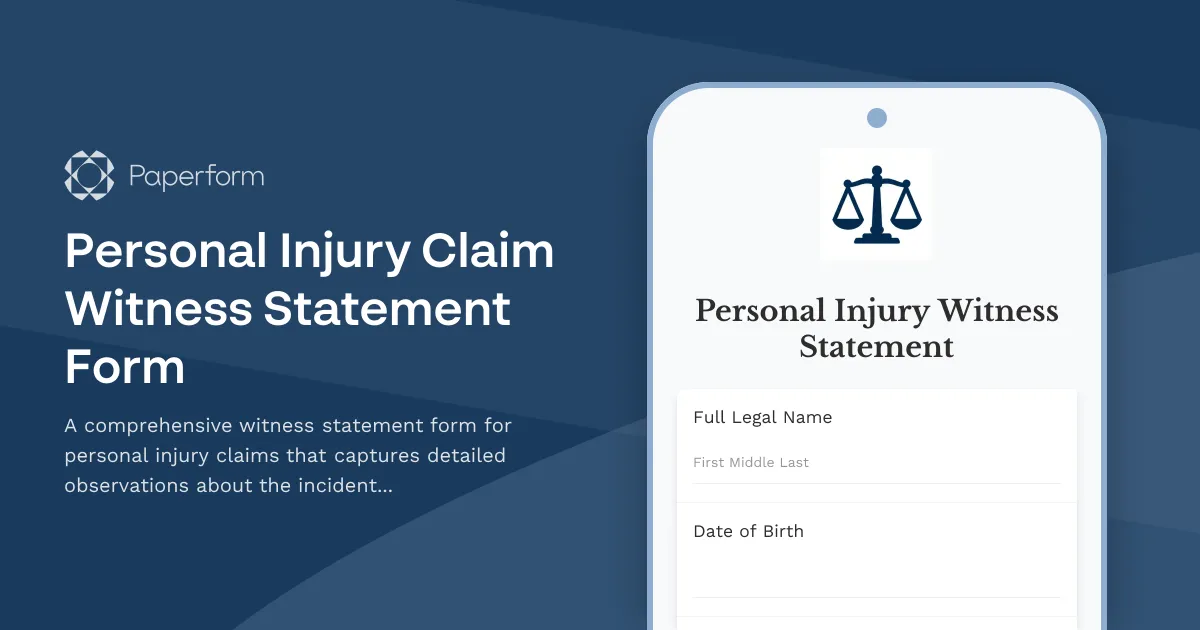 Personal Injury Claim Witness Statement Form