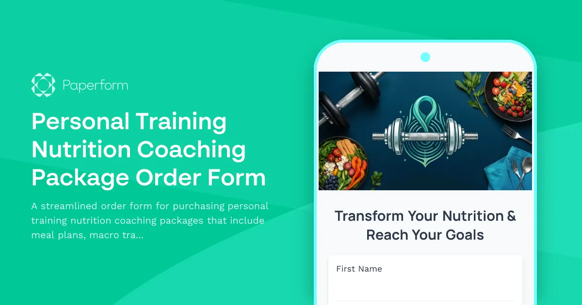 Personal Training Nutrition Coaching Package Order Form