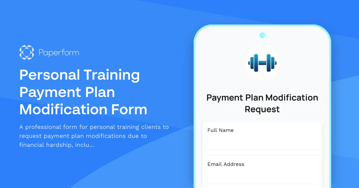 Personal Training Payment Plan Modification Form
