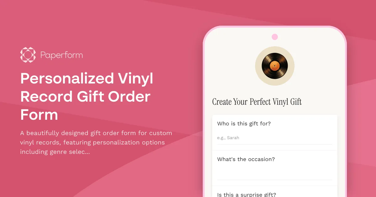 Personalized Vinyl Record Gift Order Form