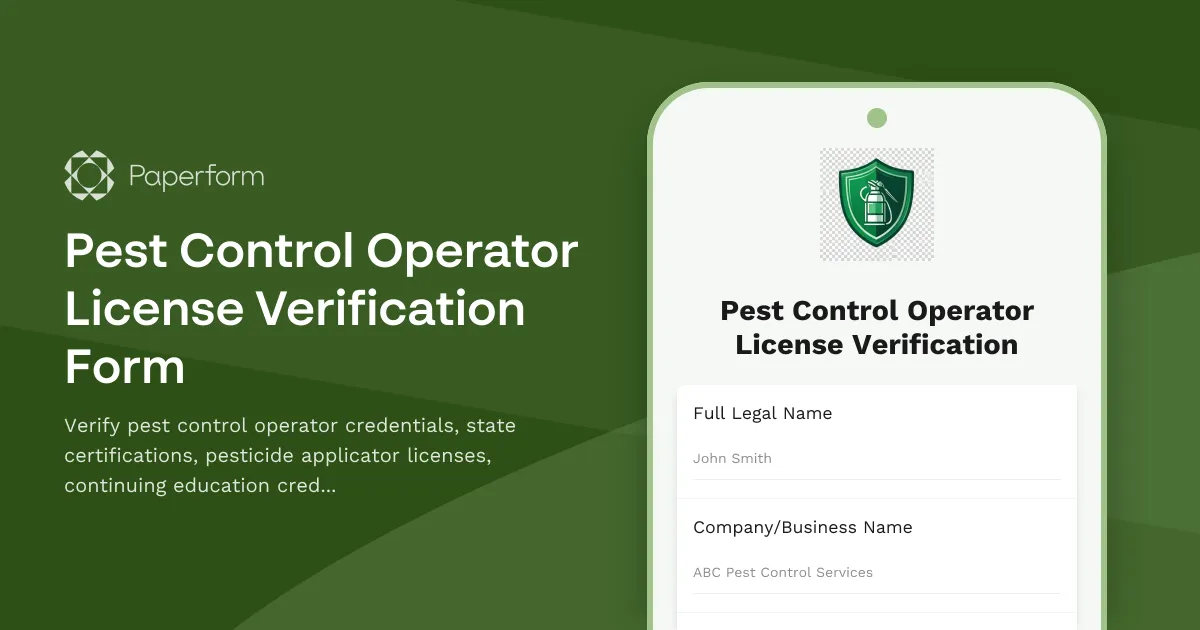 Pest Control Operator License Verification Form