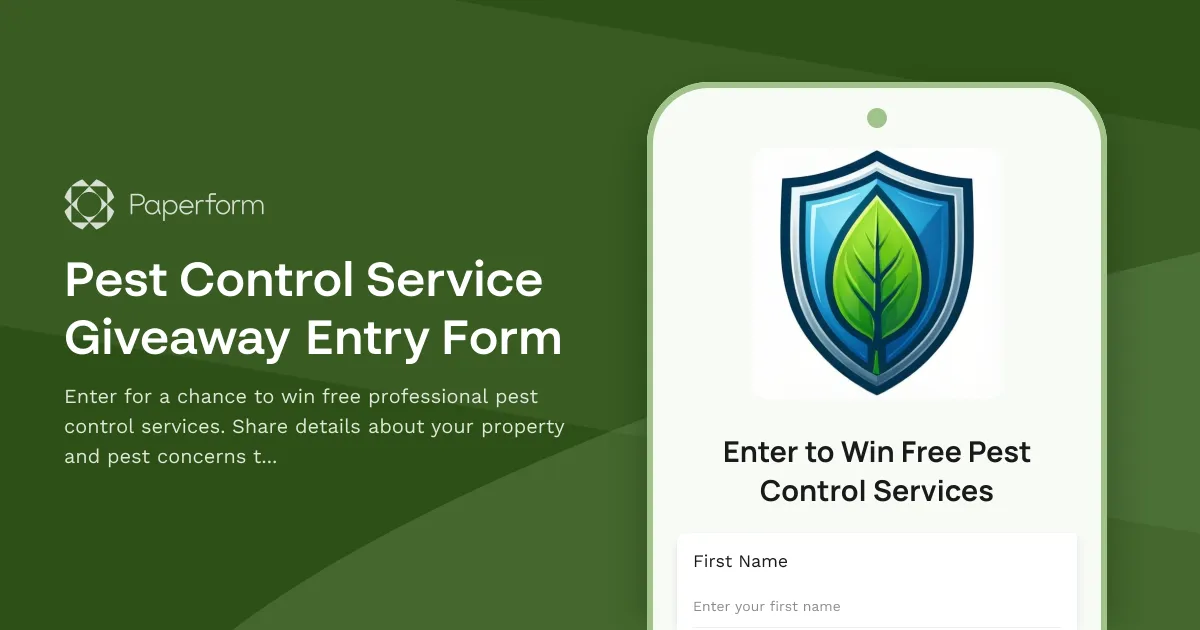 Pest Control Service Giveaway Entry Form