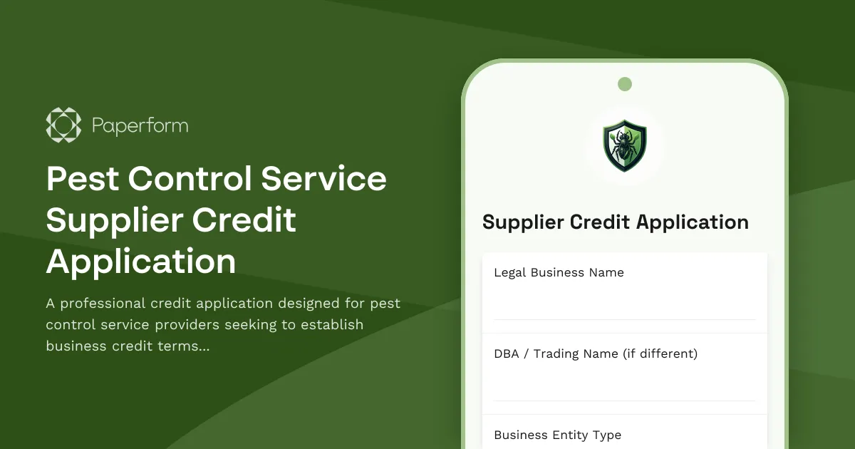 Pest Control Service Supplier Credit Application