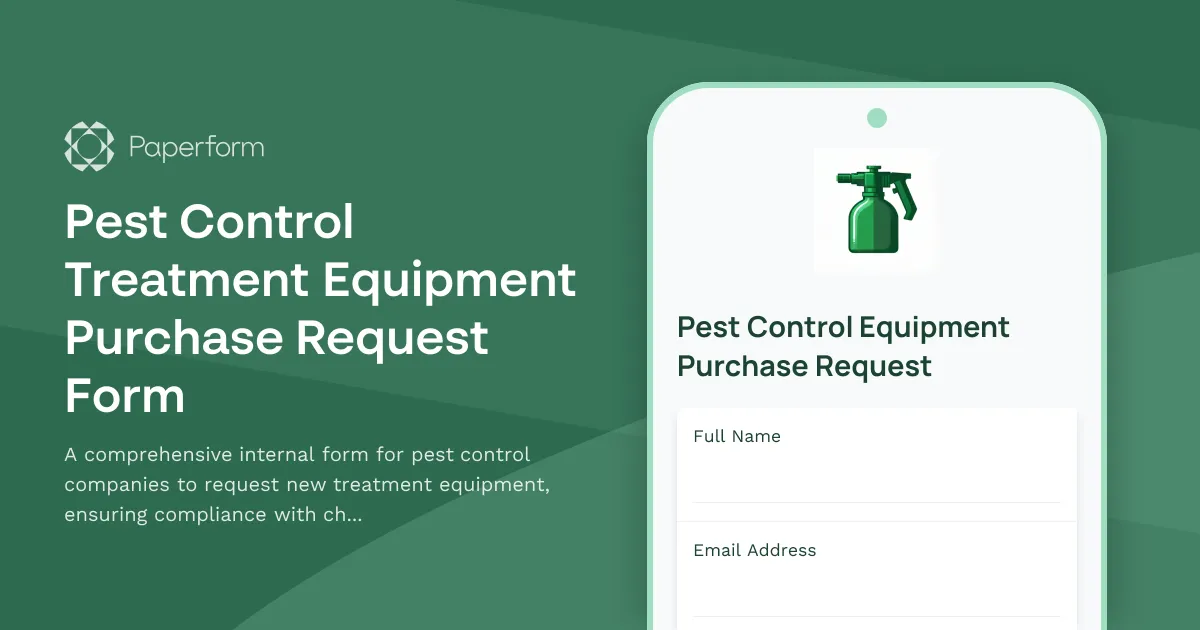 Pest Control Treatment Equipment Purchase Request Form