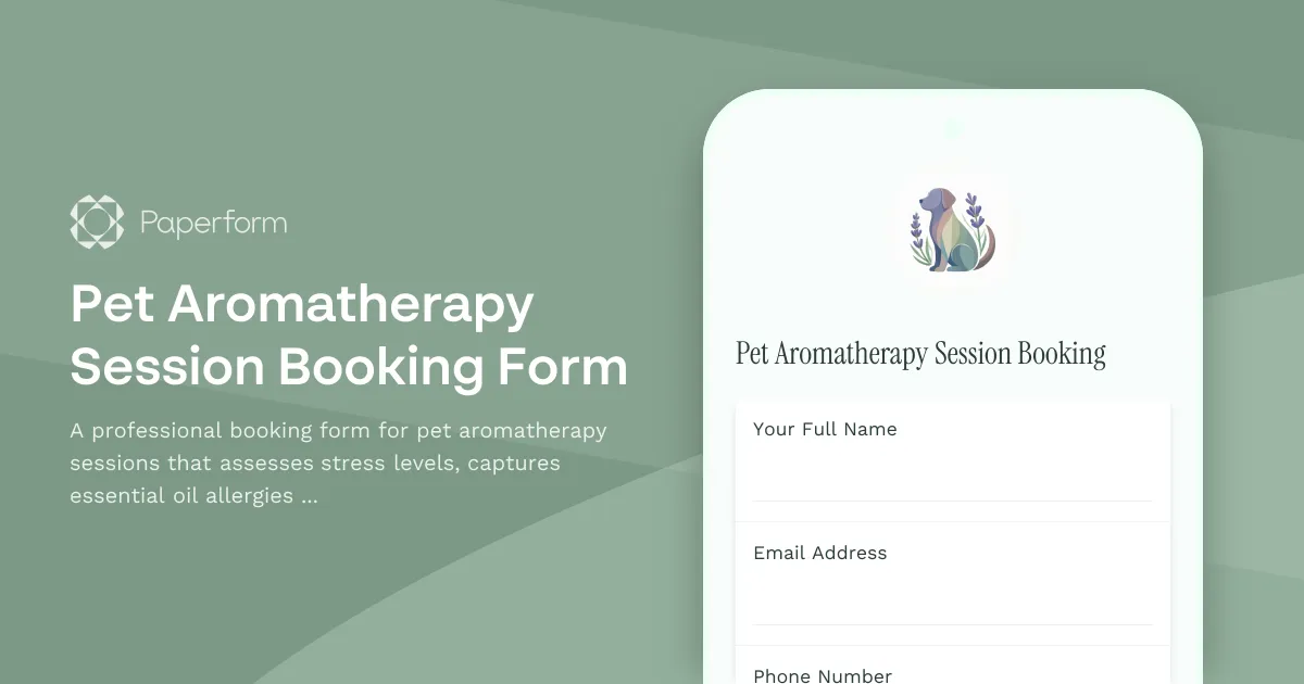 Pet Aromatherapy Session Booking Form