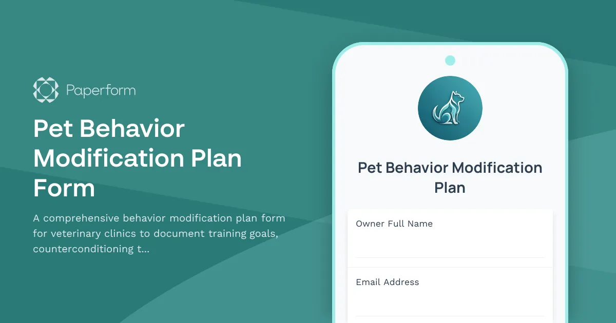 Pet Behavior Modification Plan Form