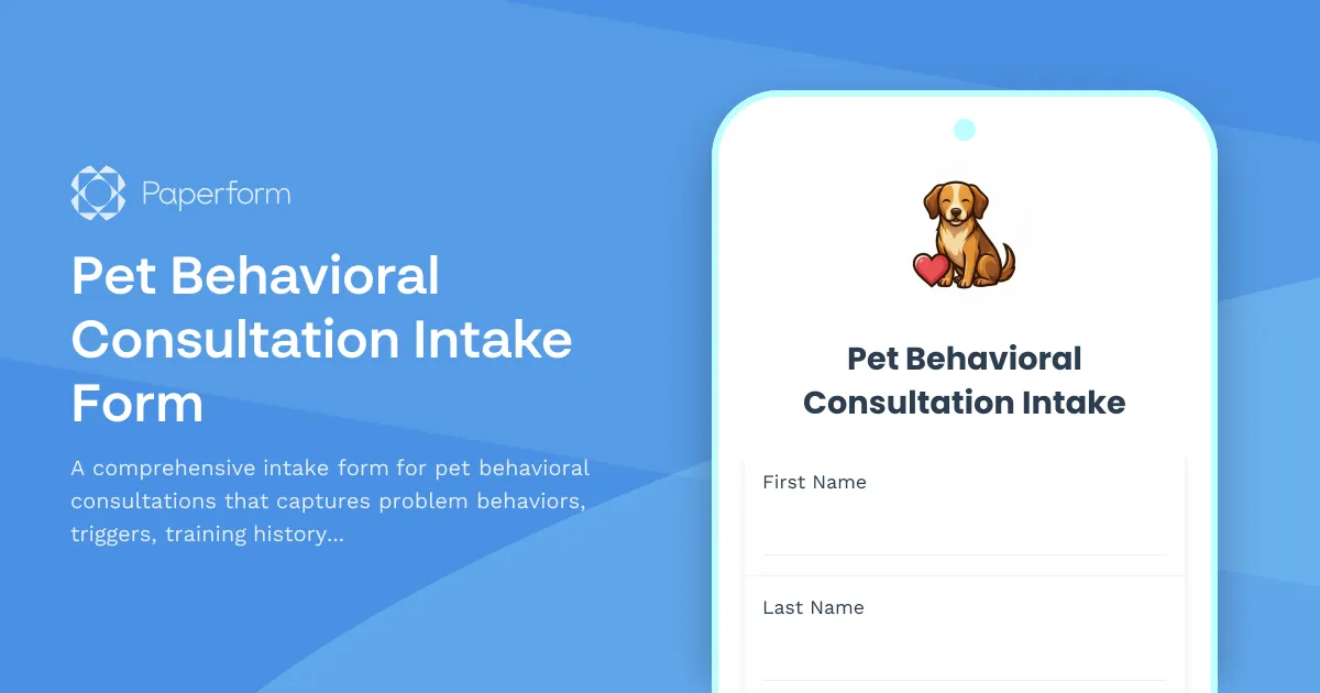 Pet Behavioral Consultation Intake Form