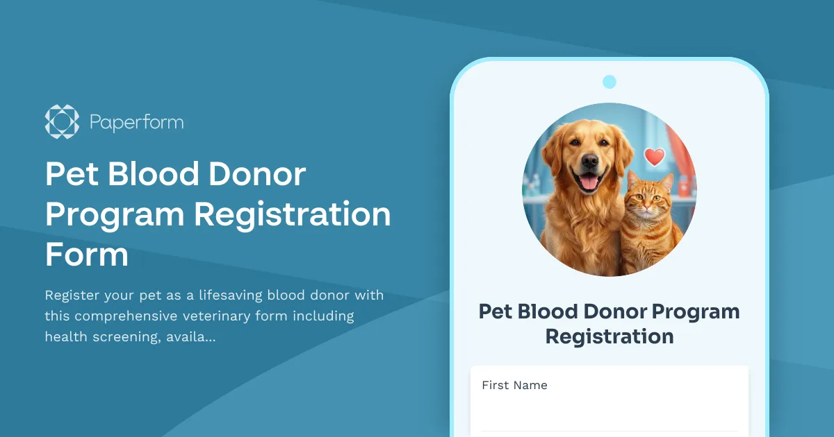Pet Blood Donor Program Registration Form