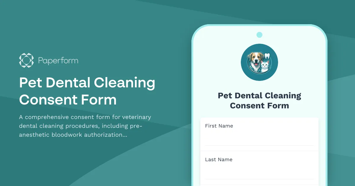 Pet Dental Cleaning Consent Form