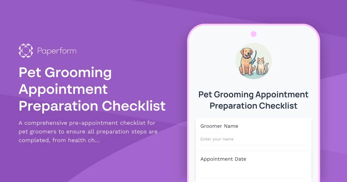 Pet Grooming Appointment Preparation Checklist
