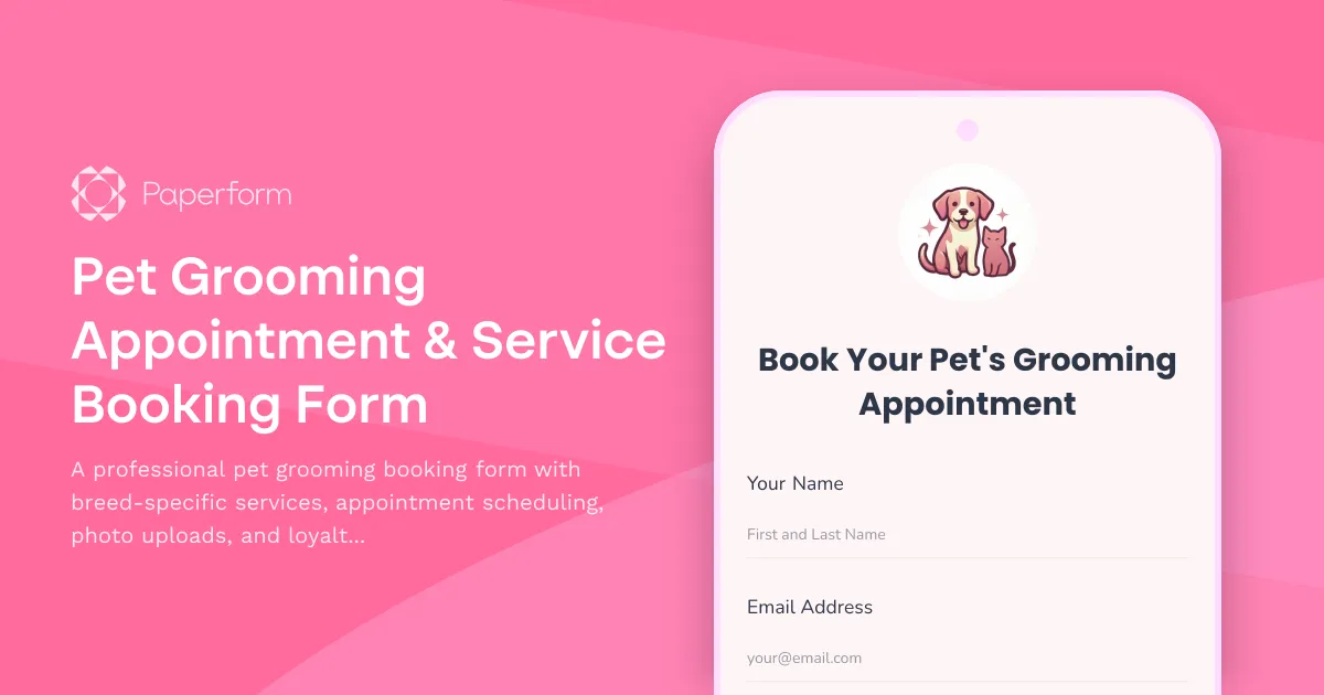 Pet Grooming Appointment & Service Booking Form