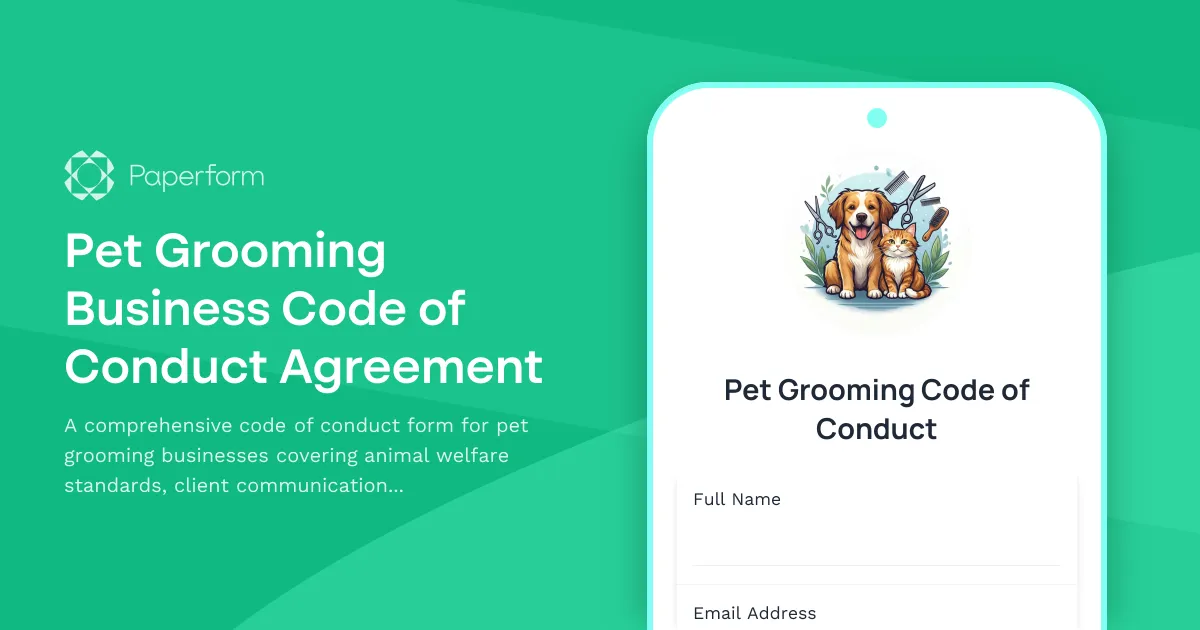 Pet Grooming Business Code of Conduct Agreement