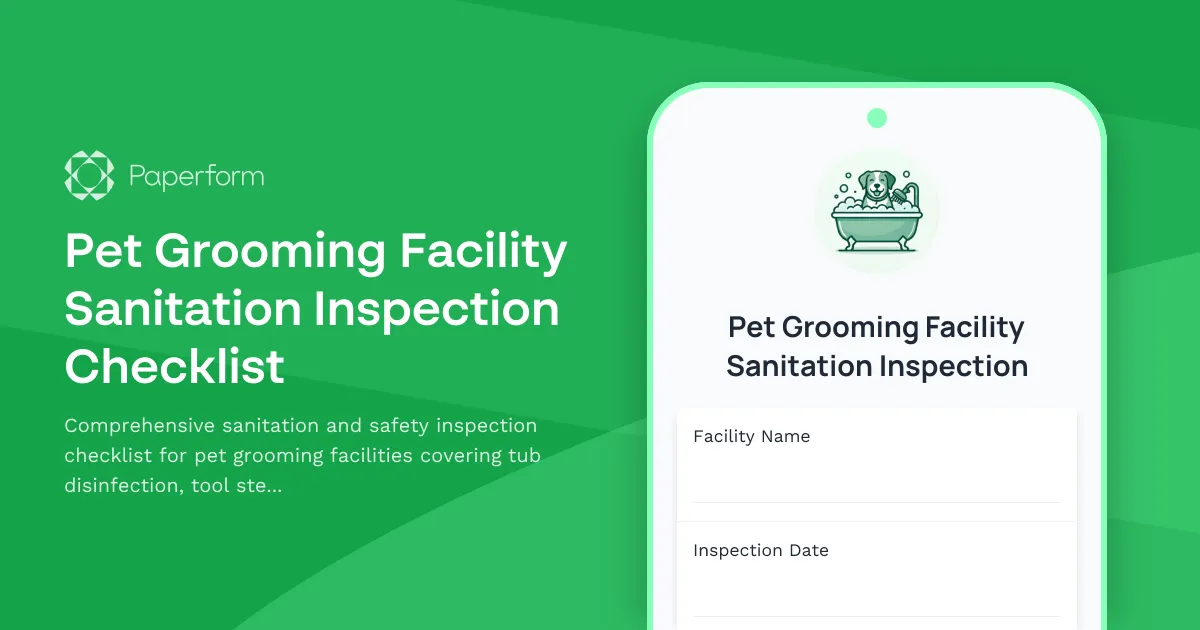 Pet Grooming Facility Sanitation Inspection Checklist