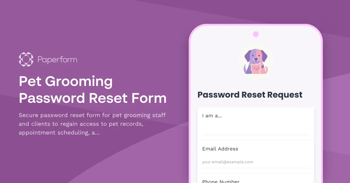 Pet Grooming Password Reset Form