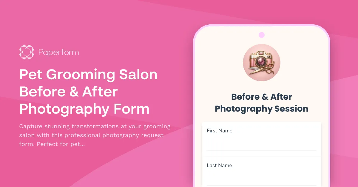 Pet Grooming Salon Before & After Photography Form