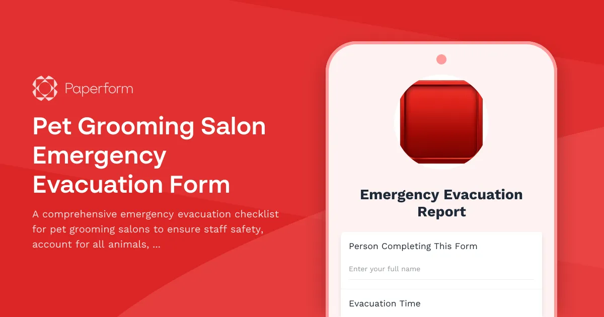 Pet Grooming Salon Emergency Evacuation Form