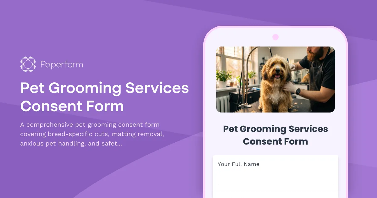 Pet Grooming Services Consent Form