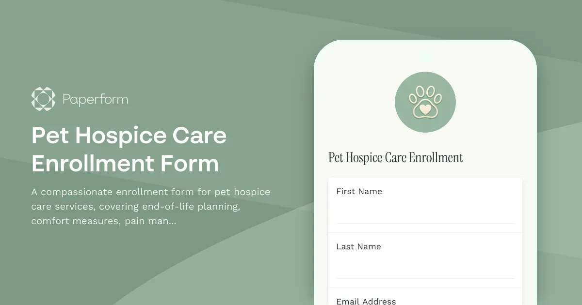 Pet Hospice Care Enrollment Form