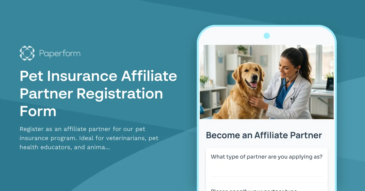 Pet Insurance Affiliate Partner Registration Form