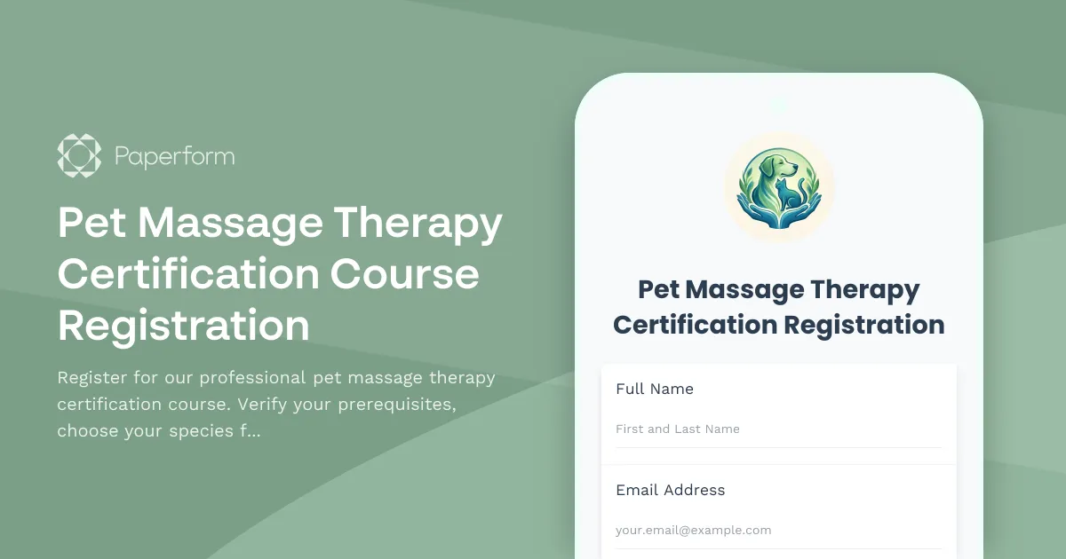 Pet Massage Therapy Certification Course Registration