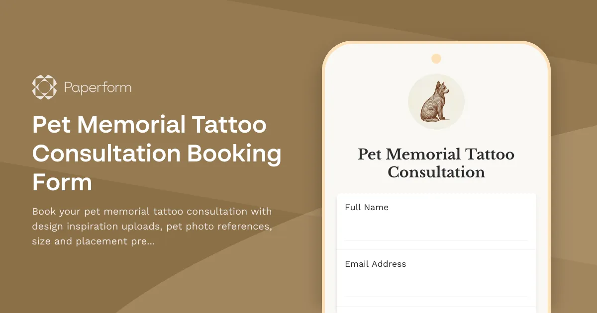 Pet Memorial Tattoo Consultation Booking Form