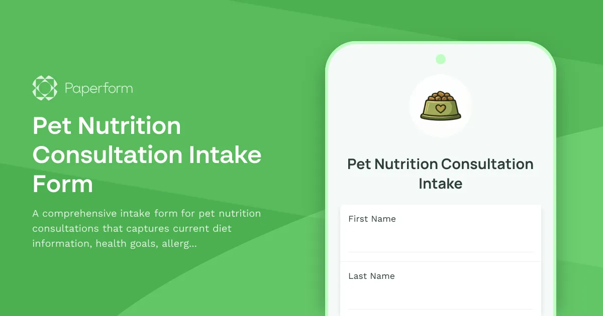 Pet Nutrition Consultation Intake Form