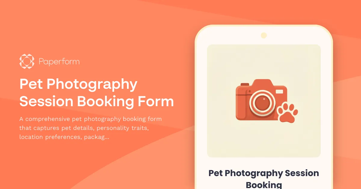 Pet Photography Session Booking Form
