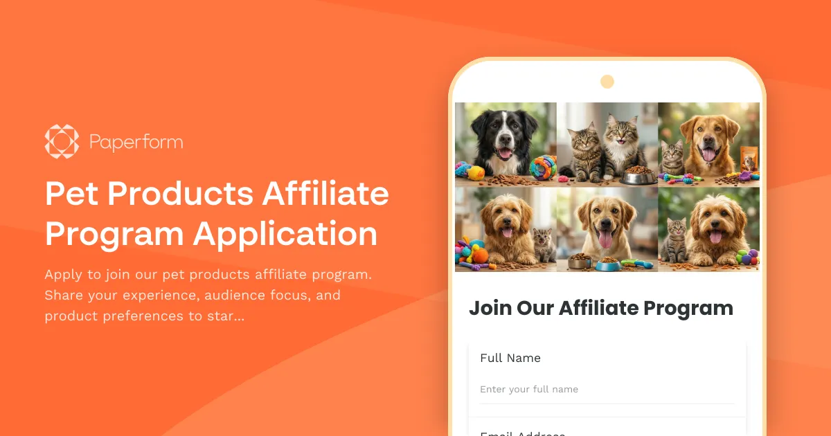 Pet Products Affiliate Program Application