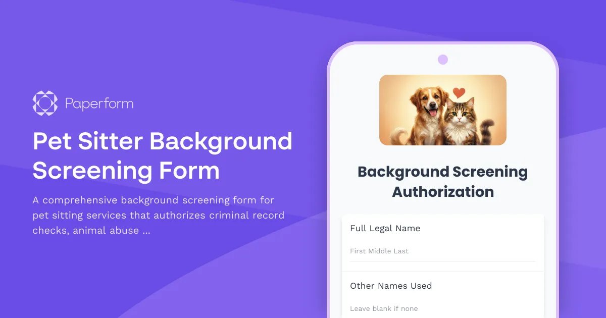 Pet Sitter Background Screening Form
