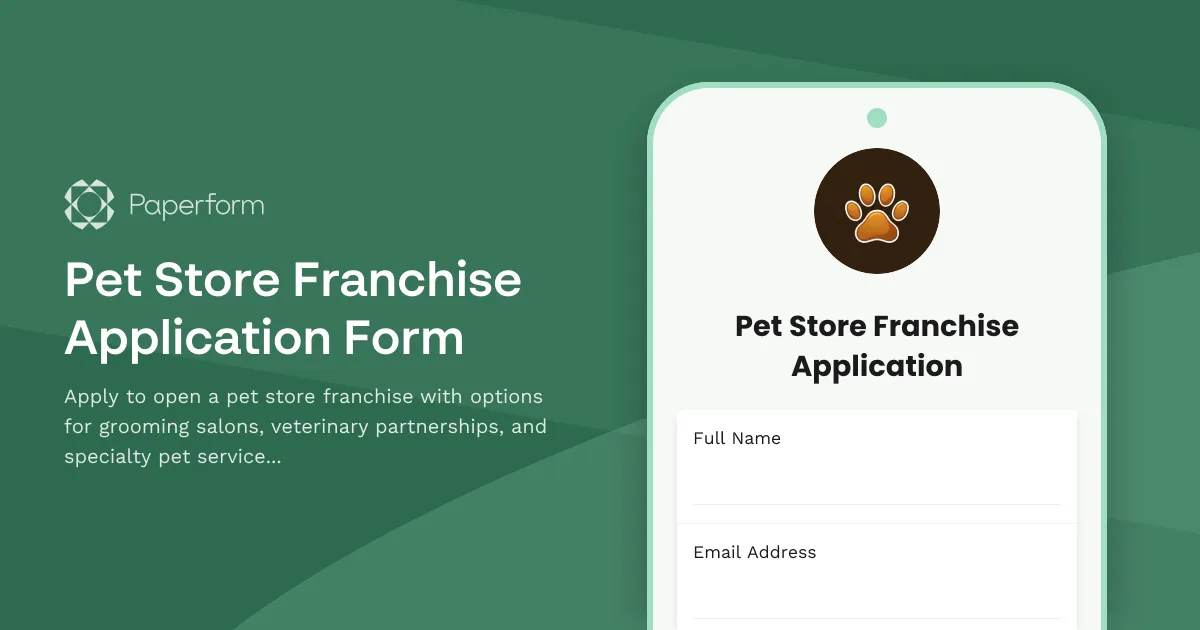 Pet Store Franchise Application Form