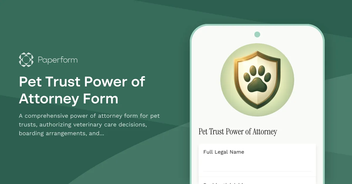 Pet Trust Power of Attorney Form