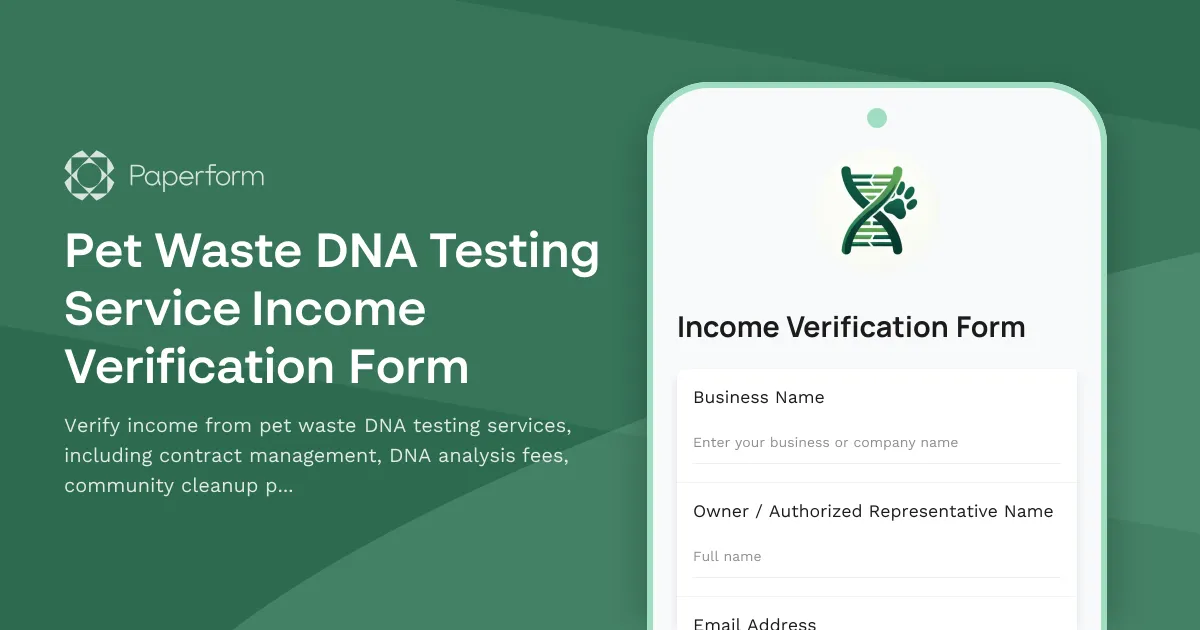 Pet Waste DNA Testing Service Income Verification Form