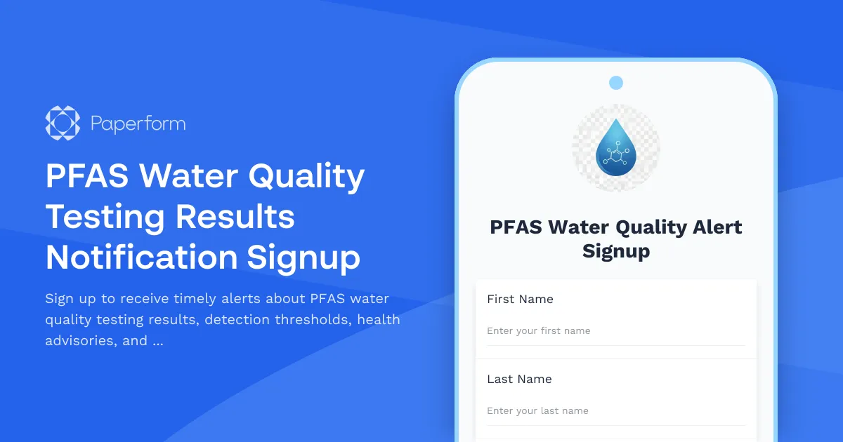 PFAS Water Quality Testing Results Notification Signup