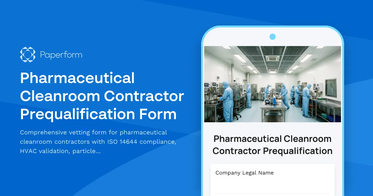 Pharmaceutical Cleanroom Contractor Prequalification Form