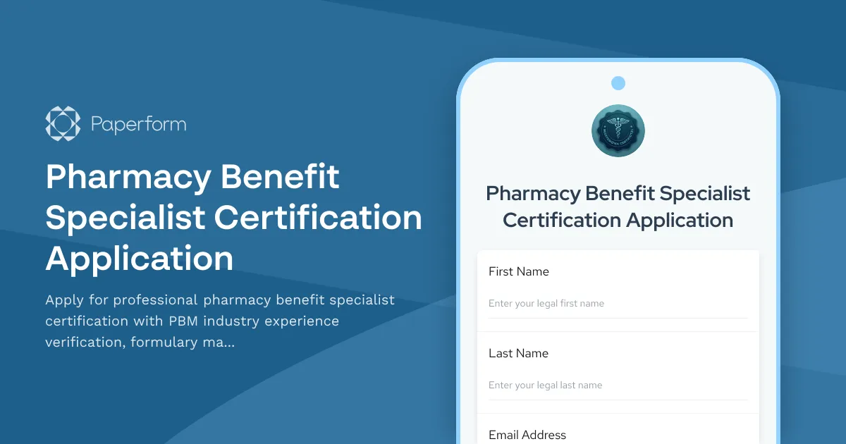Pharmacy Benefit Specialist Certification Application