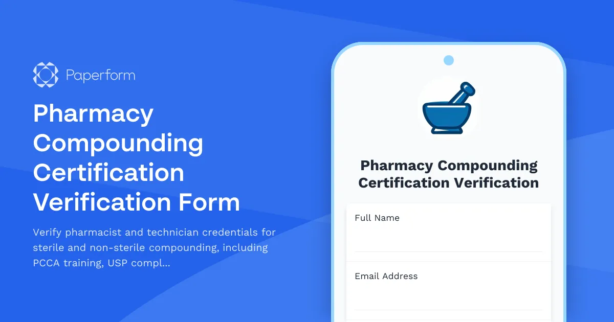 Pharmacy Compounding Certification Verification Form