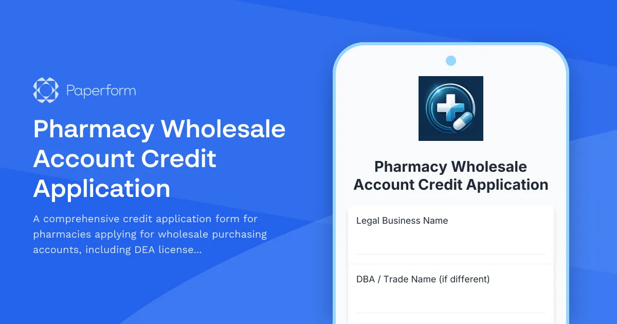 Pharmacy Wholesale Account Credit Application