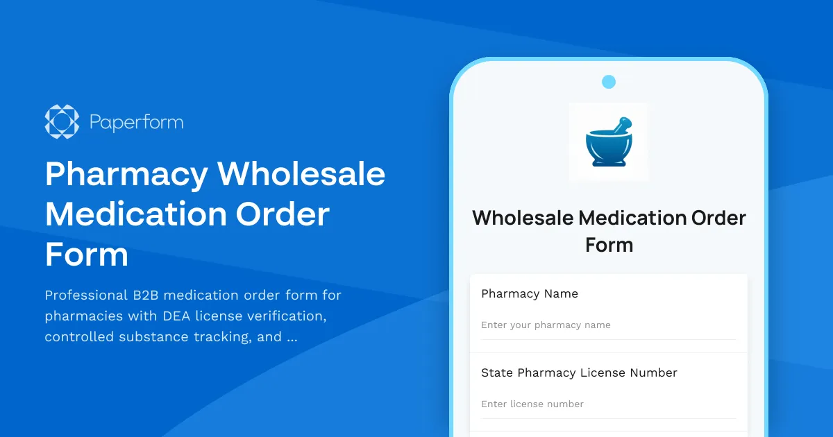 Pharmacy Wholesale Medication Order Form