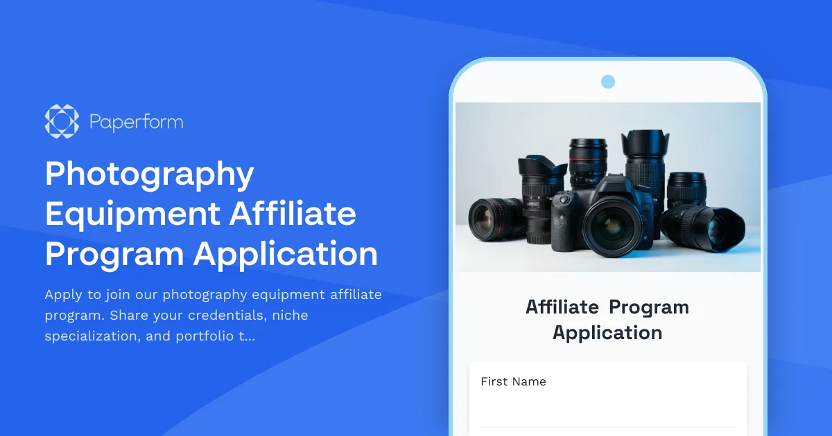 Photography Equipment Affiliate Program Application