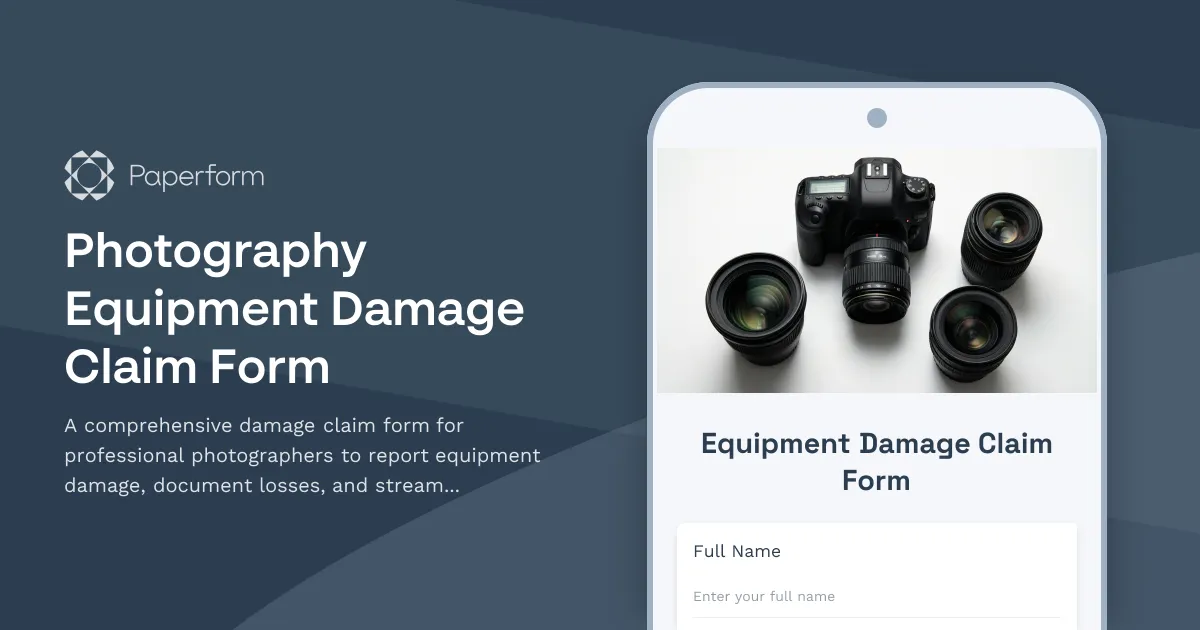 Photography Equipment Damage Claim Form