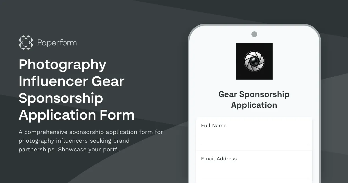 Photography Influencer Gear Sponsorship Application Form