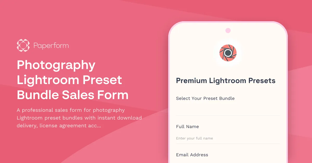 Photography Lightroom Preset Bundle Sales Form