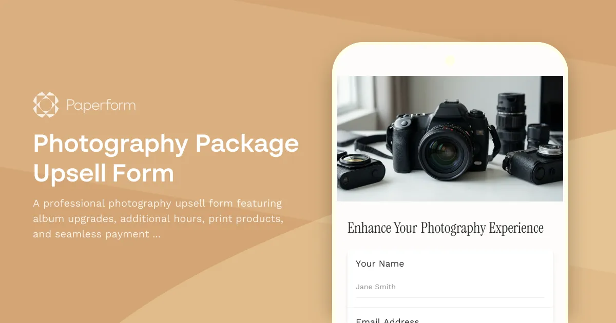 Photography Package Upsell Form