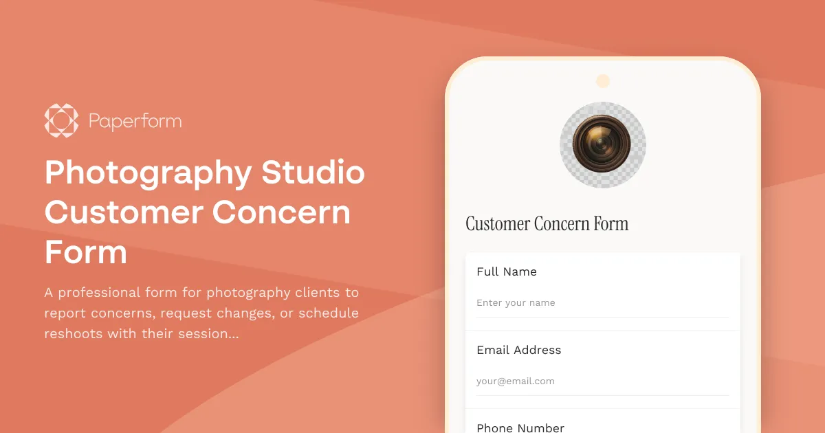 Photography Studio Customer Concern Form