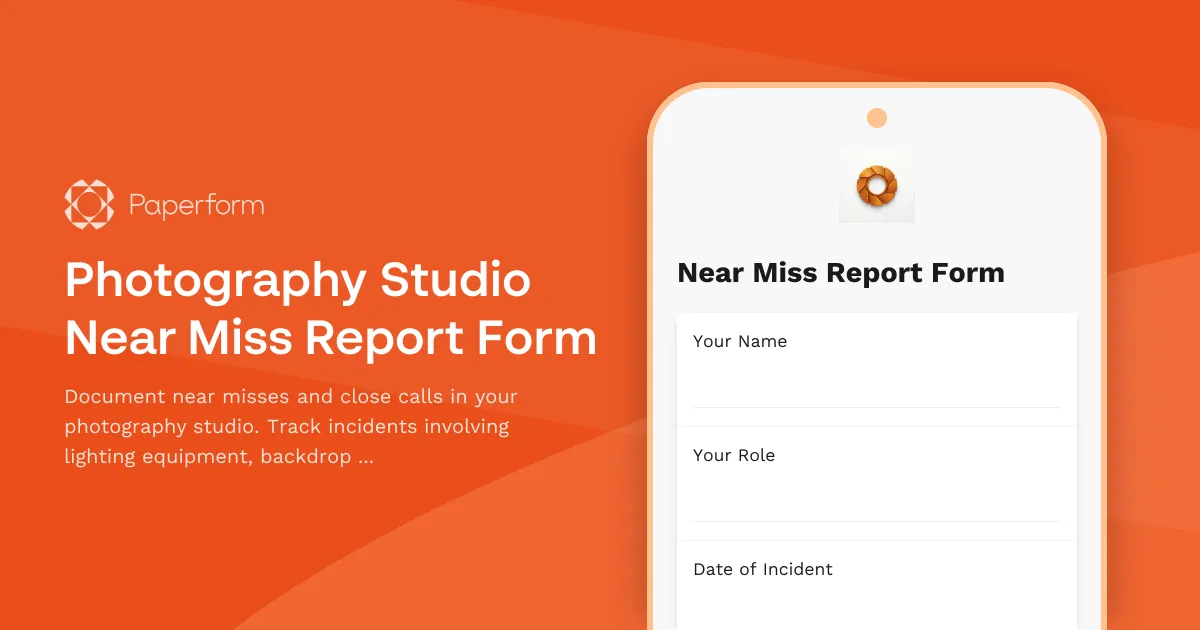 Photography Studio Near Miss Report Form